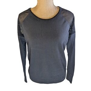Athleta Black Mesh Sleeve Sweatshirt Pullover Athletic Athleisure Women's Size S